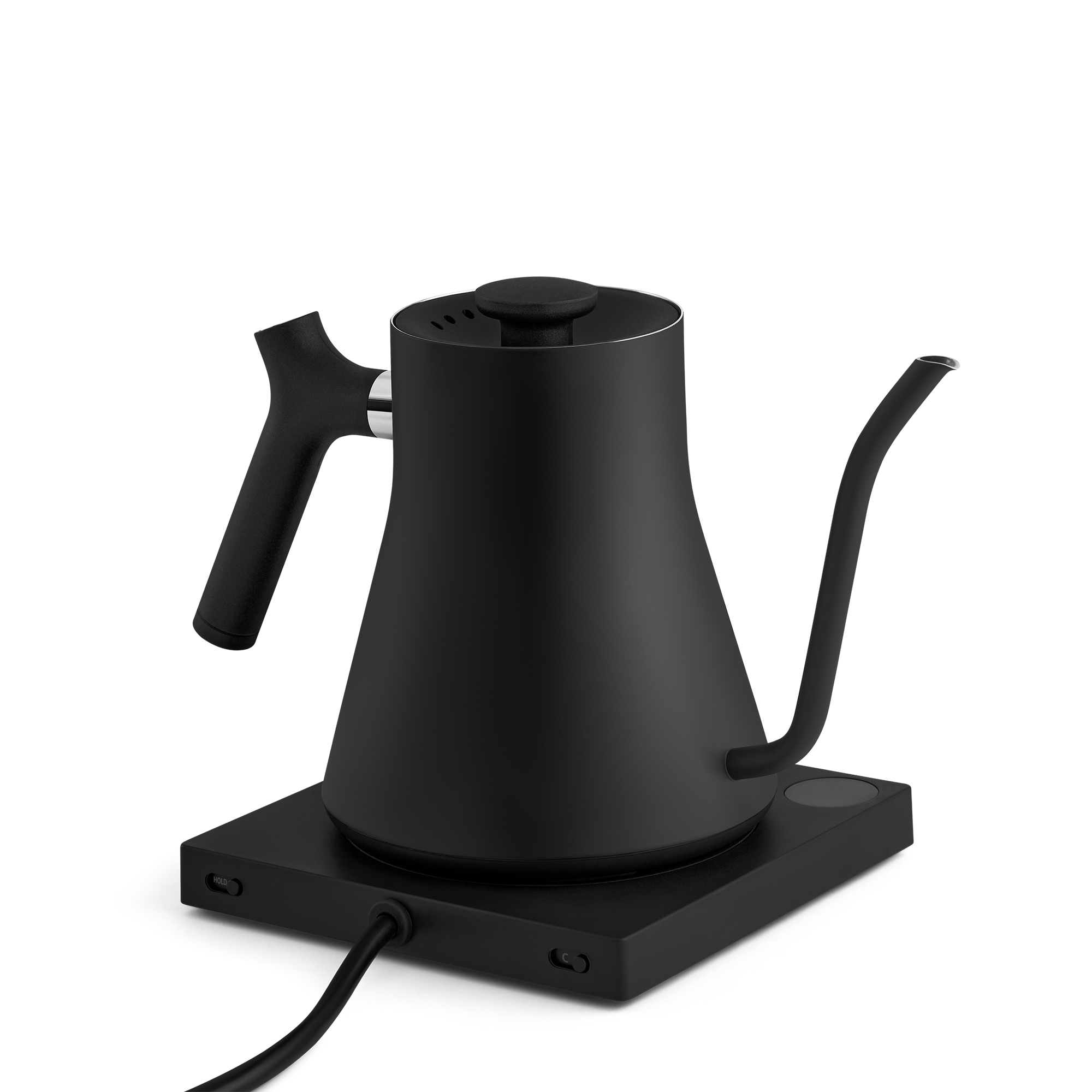 Fellow Stagg matte kettle in white with a sleek spout and handle, designed for precise pour-over brewing.