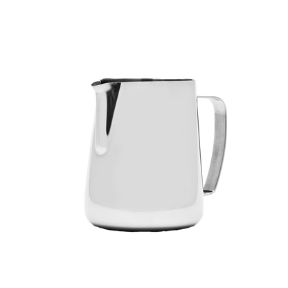 Comandante coffee grinder with Barista Hustle 600ml precision milk pitcher for frothing and pouring milk.
