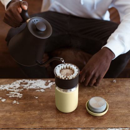 Fellow Stagg Kettle in matte white, a sleek pour-over kettle with a gooseneck spout for precise pouring and modern design.