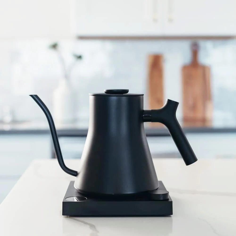 Fellow Stagg Matte Kettle in white with a sleek, modern design for precise pouring and brewing.