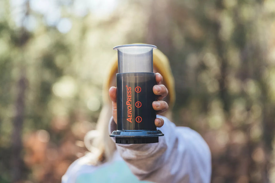 MIIR AeroPress Go Brewer coffee grinder with compact design and adjustable grind settings for fresh coffee brewing.