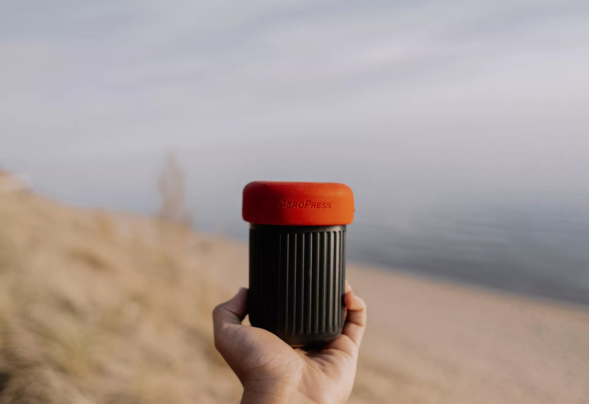 MIIR AeroPress Go Brewer coffee grinder with compact design, stainless steel burrs, and easy-to-use manual operation.