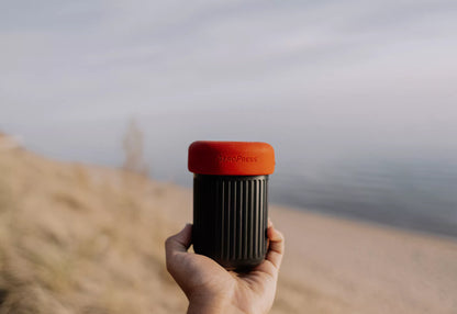 MIIR AeroPress Go Brewer coffee grinder with compact design, stainless steel burrs, and easy-to-use manual operation.