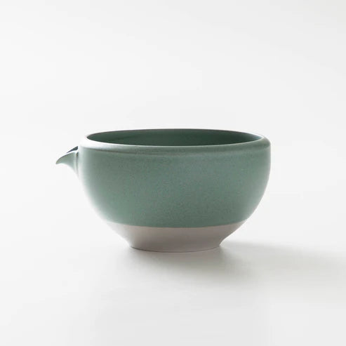 MIIR Matcha Bowl Matte Green with ORIGAMI coffee grinder, featuring a sleek design and vibrant matte green finish.