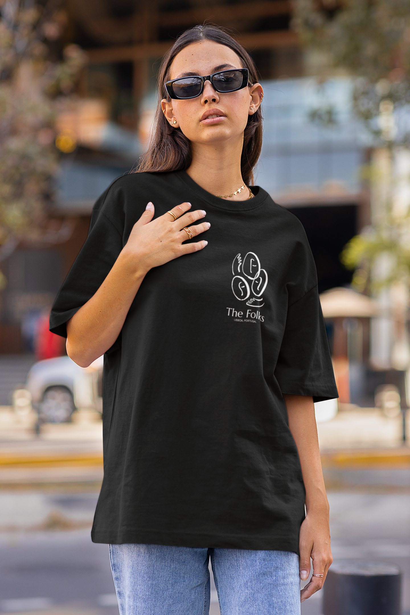 Heavyweight T-shirt by The Folks, showing a close-up of the soft cotton fabric and classic fit in natural light.